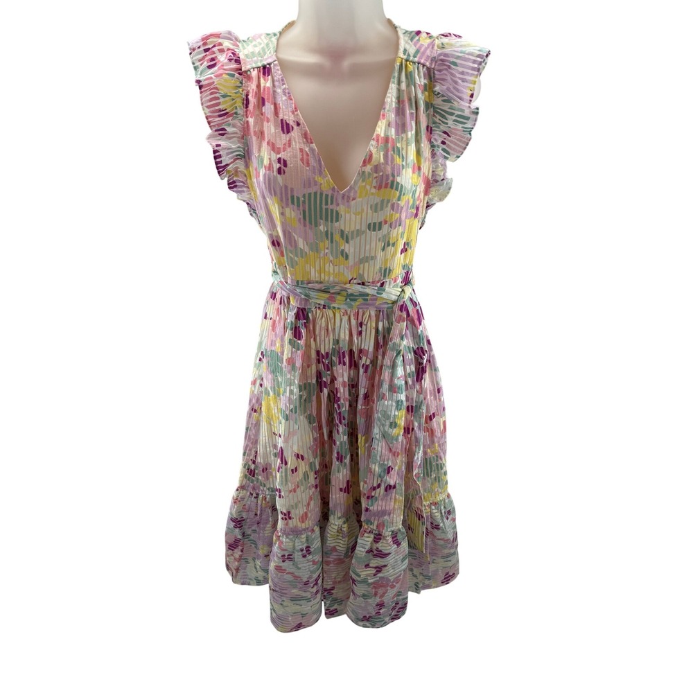 Kate Spade New York Floral Ruffle V-Neck Mini Dress Multicolor Size 00 NEW